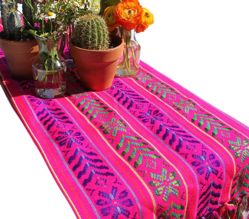 Del Mex Woven Rebozo Style Mexican Table Runner Scarf (Pink) - Image 1